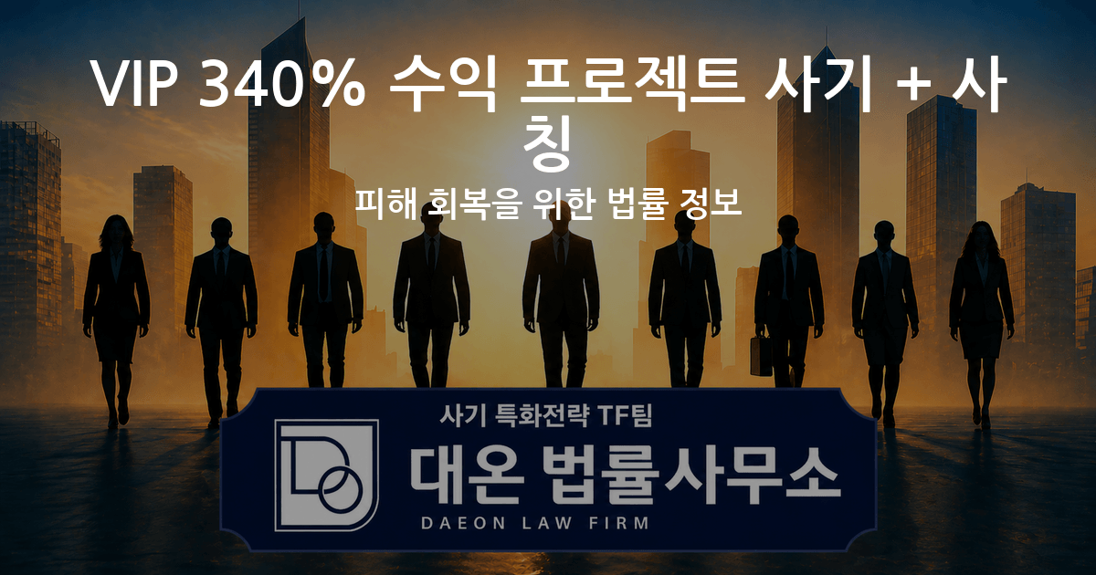 VIP 340% 수익 프로젝트 사기 + 사칭 피해 회복을 위한 법률 정보 이미지