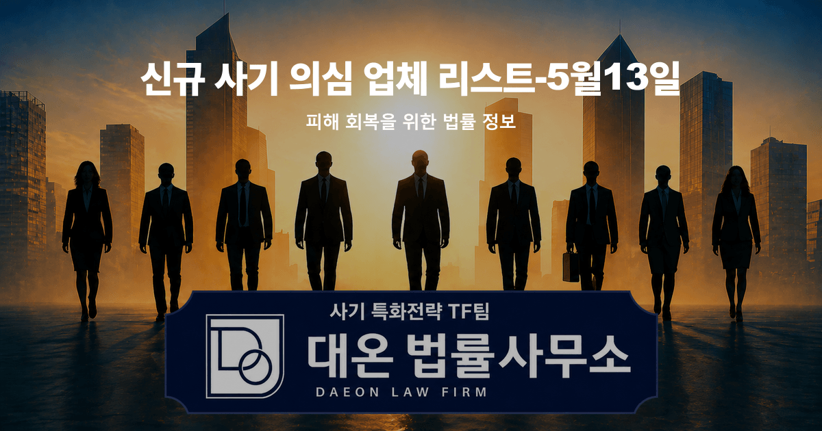 신규 사기 의심 업체 리스트-5월13일 사칭 피해 회복을 위한 법률 정보 이미지