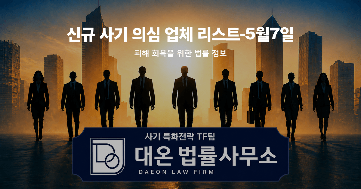신규 사기 의심 업체 리스트-5월7일 사칭 피해 회복을 위한 법률 정보 이미지